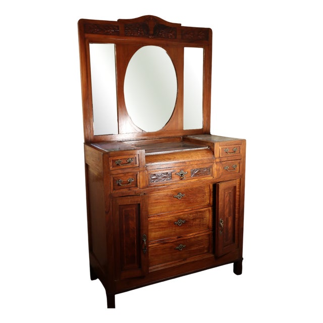 Mahogany & Marble Chest of Drawers with Mirror, 1900s For Sale