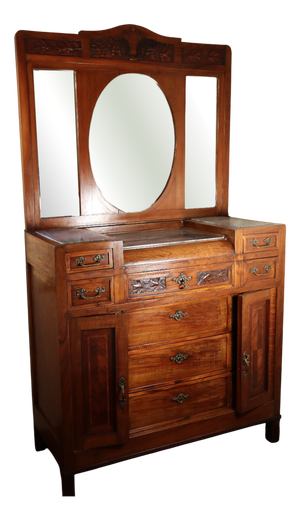 Mahogany & Marble Chest of Drawers with Mirror, 1900s