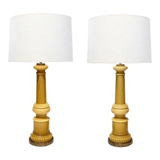 Pair Murano Butterscotch-Glass Hand-Blown Columnar-Form Lamps For Sale