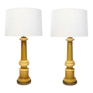 Pair Murano Butterscotch-Glass Hand-Blown Columnar-Form Lamps