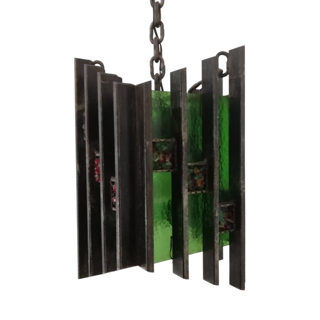 Iron and Glass Ceiling Lamp, Italy, 1960s For Sale