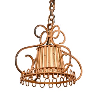 Pendant Light in Parchment, Rattan and Wicker by Franco Albini, Italy, 1960s For Sale
