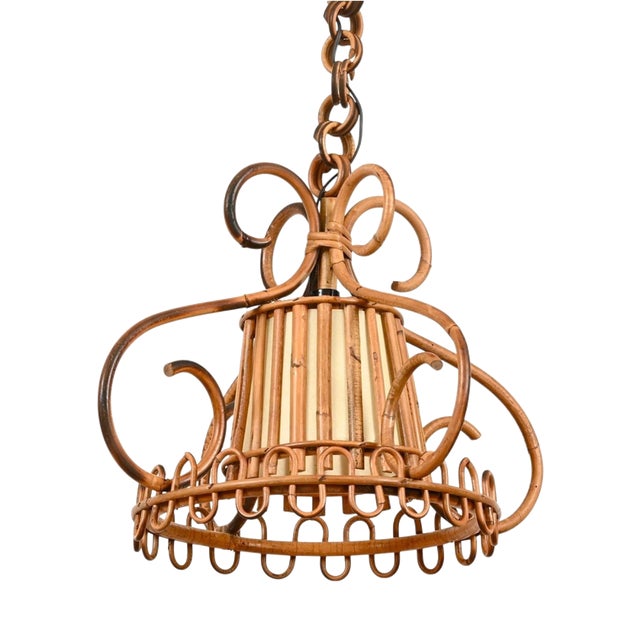 Pendant Light in Parchment, Rattan and Wicker by Franco Albini, Italy, 1960s For Sale