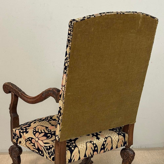 19th Century French Renaissance Revival Hand Carved Oak Armchair For Sale - Image 15 of 17