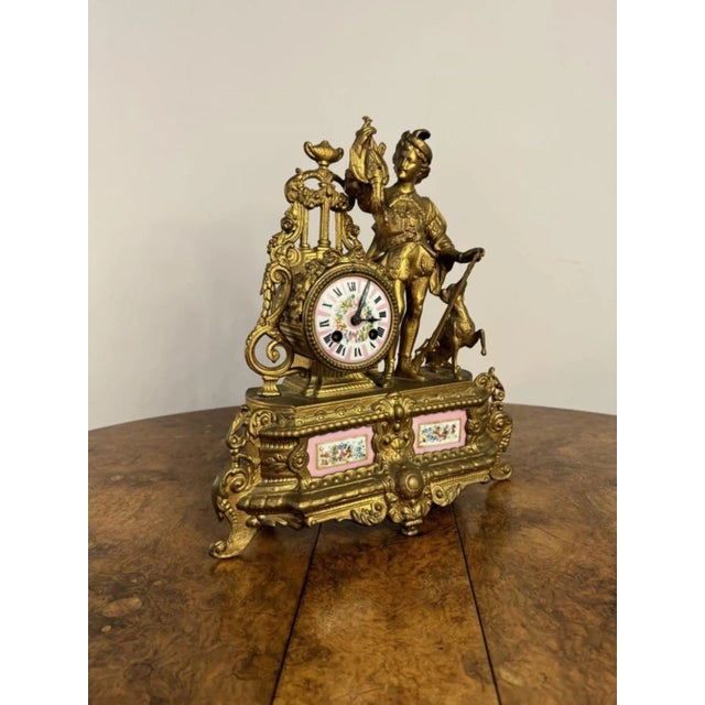 Antique French Victorian Gilt Metal and Porcelain Mantel Clock, 1860 For Sale - Image 6 of 6