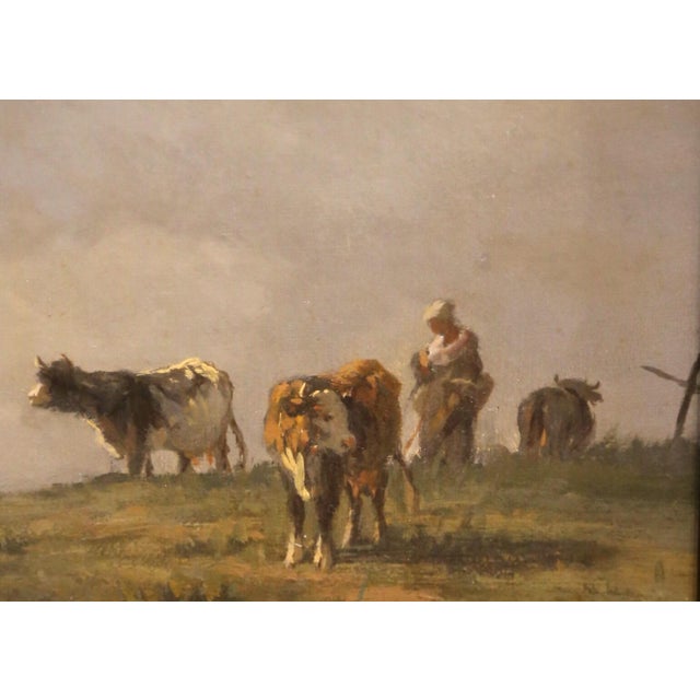 Wood 19th C. Spanish Oil Painting of Cattle Signed Antonio Cortes in Giltwood Frame For Sale - Image 7 of 12