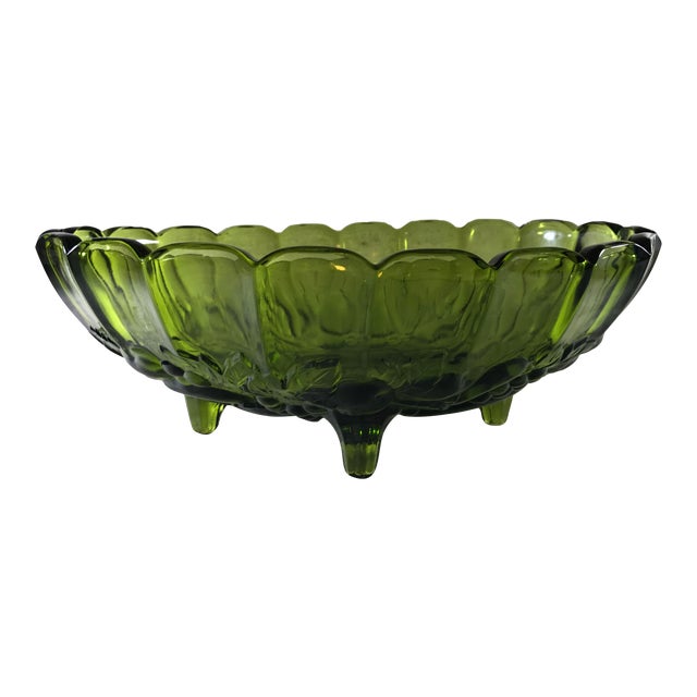 1960's Oval Green Glass Footed Fruit Bowl Vintage Chairish