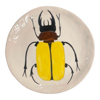 Vintage Hand-Painted Ceramic Hercules Beetle Decorative Plate For Sale