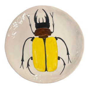Vintage Hand-Painted Ceramic Hercules Beetle Decorative Plate