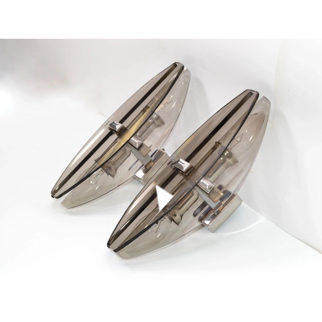 Fontana Arte Style Smoked Beveled Glass 2-Light Wall Sconce Italy 1960, Pair For Sale - Image 9 of 13