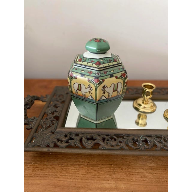 Antique Early 1900s Nippon Moriage Hexagonal Hand Painted Jar Signed & Mark For Sale - Image 12 of 12