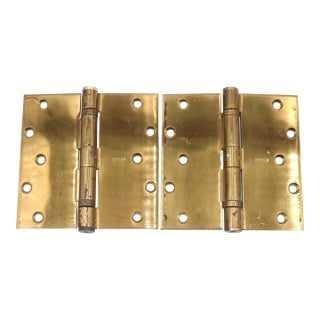 Pair of Vintage 6 X 6 In. Polished Brass Stanley Ball Bearing Door Hinges For Sale