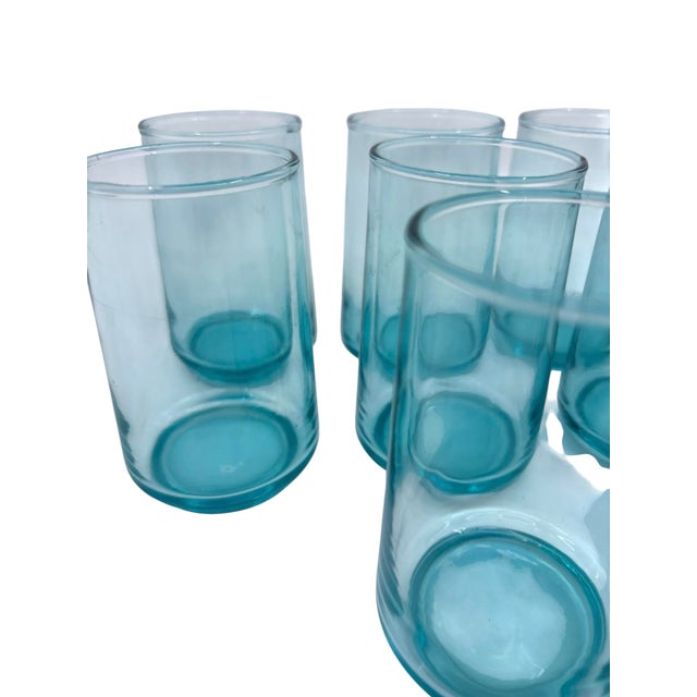 Vintage Turquoise Glass Blue Small Juice Tumblers - A Set of 7 For Sale In New York - Image 6 of 7