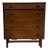 Mid Century Modern Walnut Highboy Dresser With Sculptural Brass Ring Pulls For Sale
