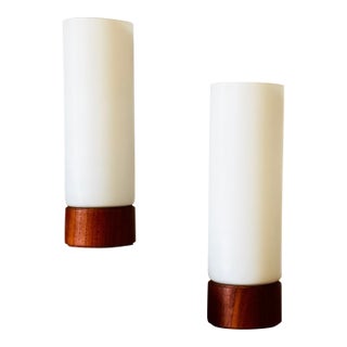 Mid Century Teak and Glass Table Lamps - Set of 2 For Sale