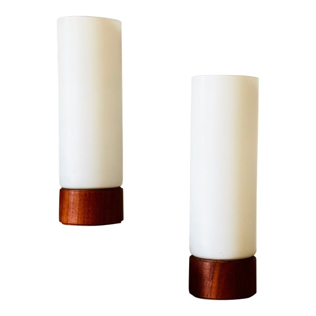 Mid Century Teak and Glass Table Lamps - Set of 2 For Sale