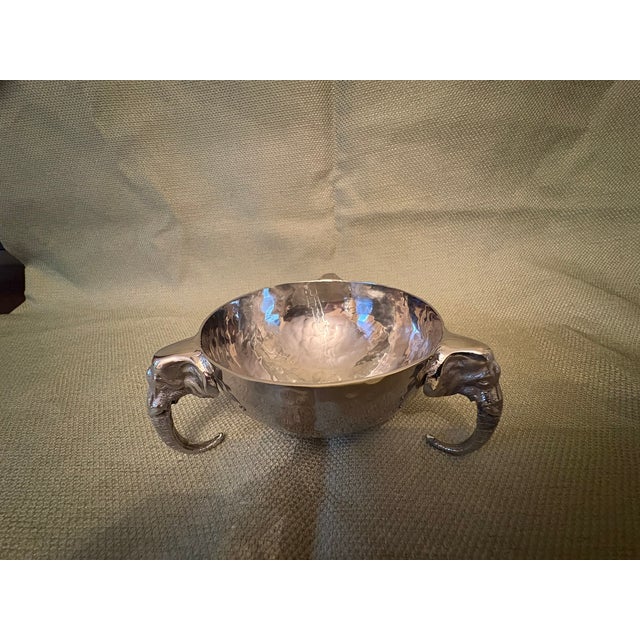Late 20th Century Silver Hammered Bowl With Decorative Elephant Handles For Sale In Savannah - Image 6 of 6