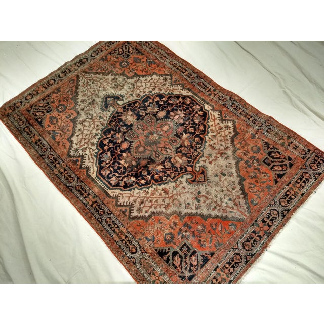 English Antique Farahan Sarouk Rug, Handwoven Floral Pattern, Ivory & Brick Red, 5’ X 7’ For Sale - Image 3 of 12