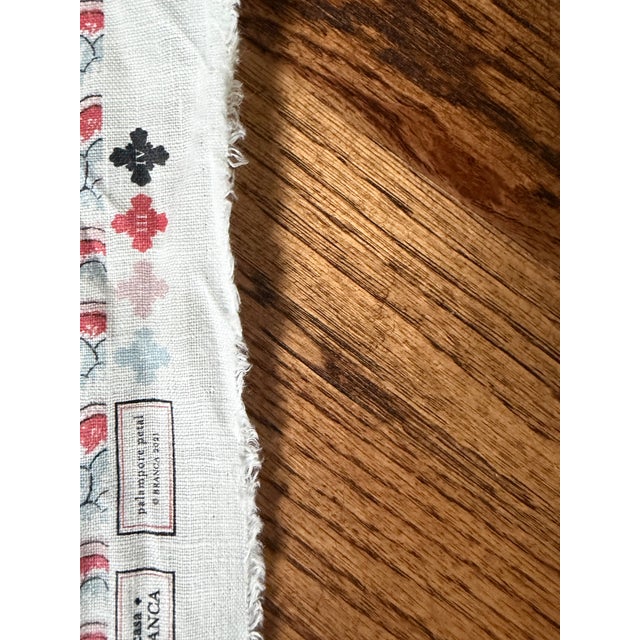 Casa Branca Palampore Petal Sky & Coral Ancient Tree of Life Motif Linen Printed Fabric 2 7/8 Yards For Sale In Raleigh - Image 6 of 6
