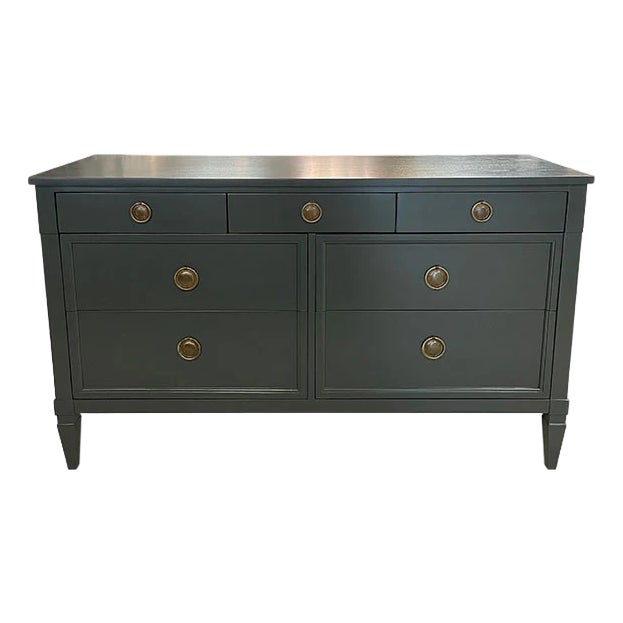 56" Finished Hunter Satin 7 Drawer Century Vintage Dresser For Sale