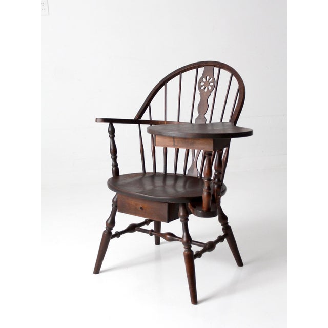 Early 20th Century Antique Windsor Writing Armchair With Desk and Drawers For Sale - Image 5 of 18