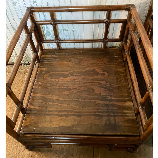 Mid 20th Century Ficks Reed Rattan Bamboo Asian Style Arm Chairs a Pair For Sale - Image 6 of 10
