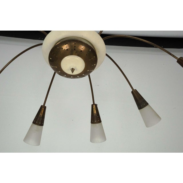 Large Mid-Century Italian Sputnik Brass Chandelier with Satin Glass, 1950s For Sale - Image 16 of 17