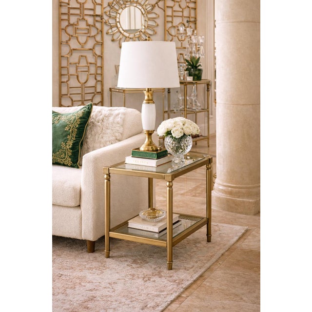 1960s Vintage Brass & Glass Two-Tier Side Table With Turned Legs, Hollywood Regency Style For Sale - Image 5 of 6