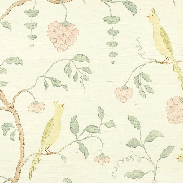 SAMPLE - Schumacher Wisteria Sisal Wallpaper In Teal & Soft Pink For Sale