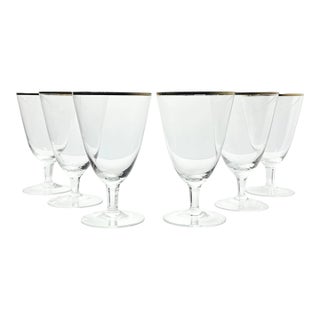 1960s Vintage Mid-Century Modern Minimalist 6 Gold Rim Crystal Iced Tea Glasses - Set of 6 For Sale