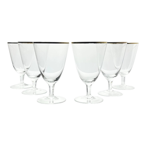 1960s Vintage Mid-Century Modern Minimalist 6 Gold Rim Crystal Iced Tea Glasses - Set of 6