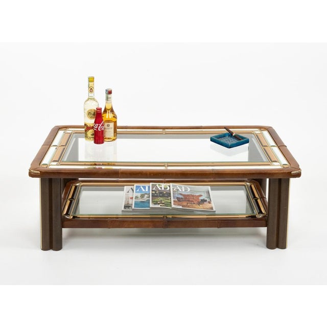 Mid-Century Modern Rectangular Coffee Table in Leather and Glass, 1970s For Sale - Image 6 of 18