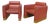 Pair of Karl Springer Style Red Faux Leather Club Chairs For Sale