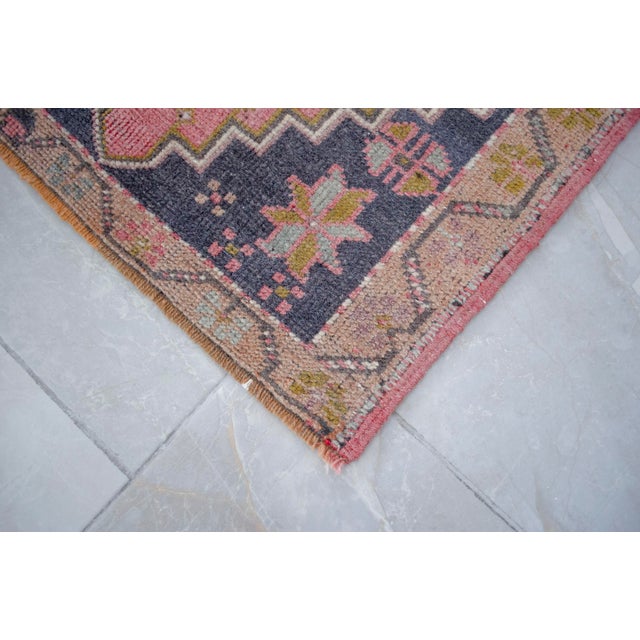 Distressed Low Pile Turkish Yastik Petite Rug Hand Knotted Faded Mat - 23'' X 40'' For Sale - Image 6 of 7