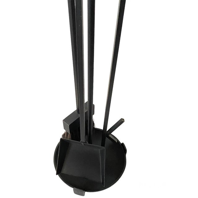 Mid-Century Modern Mid Century Modernist 1950s Fireplace Tool Set Black Iron & Brass For Sale - Image 3 of 11