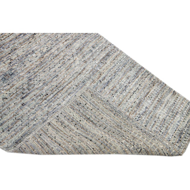 Long Modern Savannah Handmade Gray Wool Runner With Geometric Pattern For Sale - Image 4 of 8