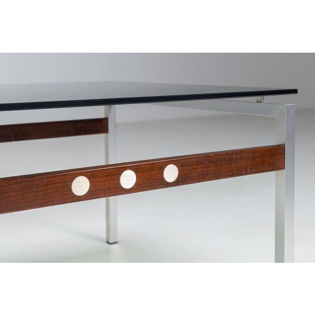 Scandinavian Coffee Table in Metal, Teak and Smoked Glass Denmark 1960 For Sale - Image 14 of 15