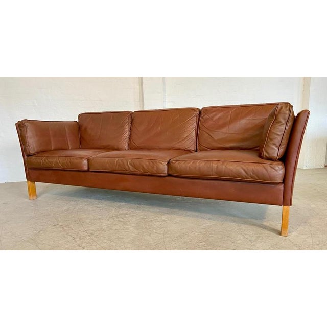 Mid-Century Danish Cognac Leather 3-Seater Sofa by Mogens Hansen, 1960s For Sale - Image 12 of 18