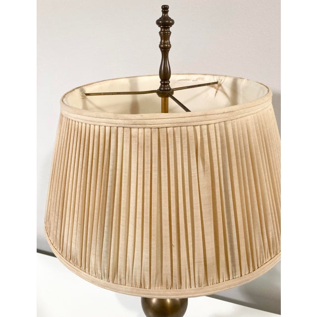 Antique Solid Brass Cannonball Table Lamp and Pleated Shade For Sale In Chicago - Image 6 of 10