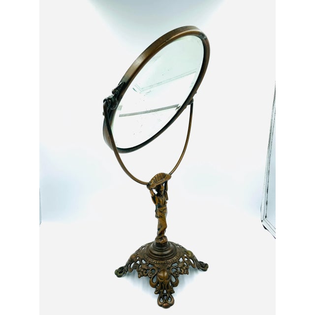 Art Nouveau Early 1900s Golden Mfg. Co. Chicago Swivel Asian-Style Vanity Mirror For Sale - Image 3 of 12