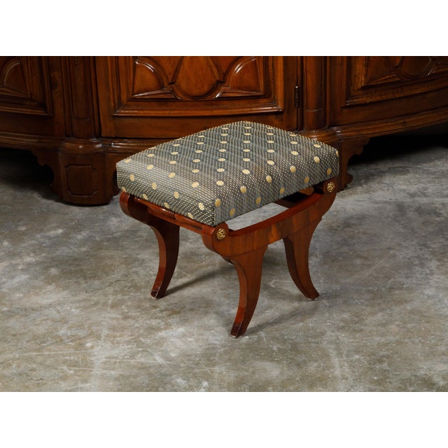 Wood Biedermeier Period 19th Century Walnut Stool with Gilt Rosettes and Upholstery For Sale - Image 7 of 9