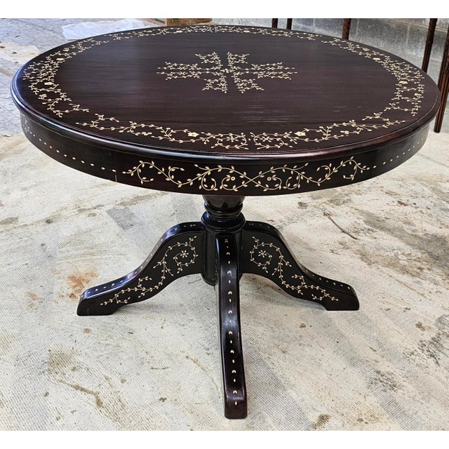Asian South East Asian Handcrafted Bone Marquetry Rosewood Center Table Breakfast Table For Sale - Image 3 of 8