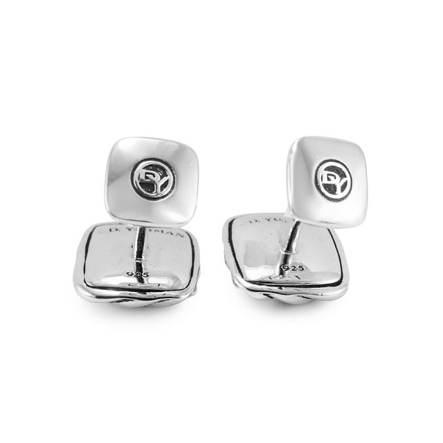 Men’s David Yurman 925 Sterling Silver Sculpted Cable Cushion Cufflinks, A Pair For Sale In Houston - Image 6 of 8