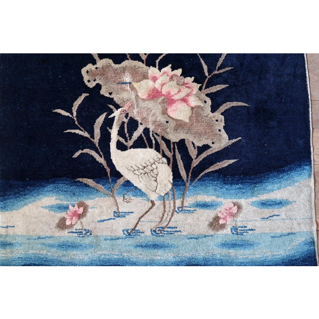 1890s, Antique Chinese Peking Rug, Cranes & Floral, 3 X 5 For Sale - Image 9 of 13