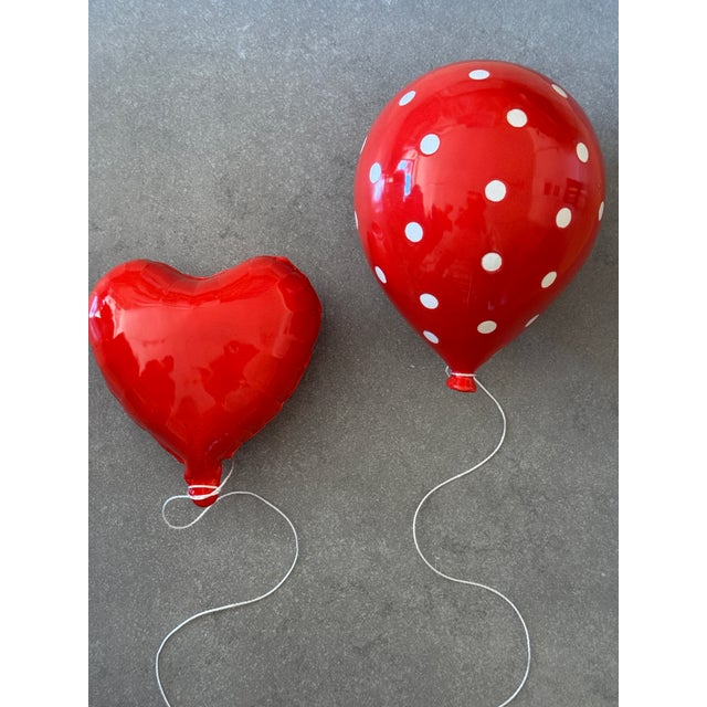 Red Glossy Ceramic Heart Balloon Sculpture For Sale In New York - Image 6 of 11