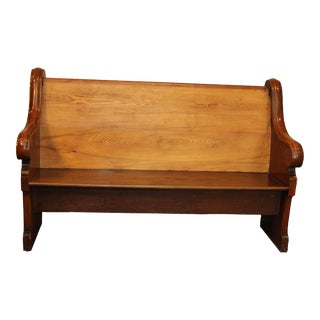 Antique Scroll Arm Chestnut Pew For Sale