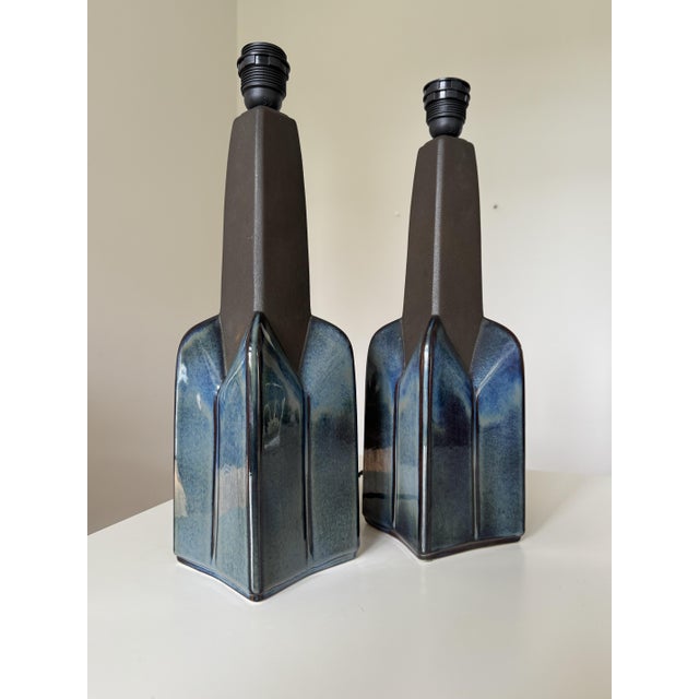 1960s Stoneware Ceramic Table Lamps by Einar Johansen for Søholm Stentøj, 1970s, Set of 2 For Sale - Image 5 of 11
