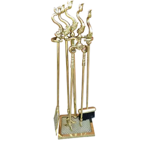 Virginia Metal Crafters Federal Style Polished Brass Dolphin Fireplace Tool Set