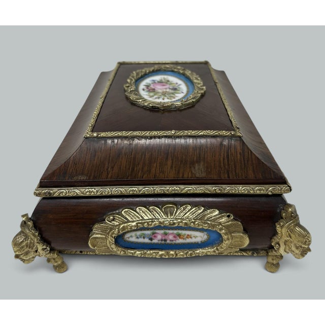 Traditional Antique French Sevres Porcelain Jewelry Wooden Regency Jewellery Box Casket 19Ct For Sale - Image 3 of 10