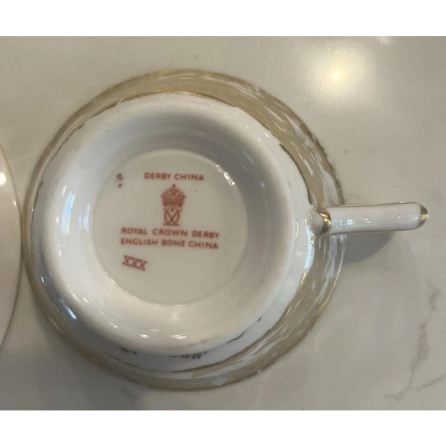 1930s 1930s Royal Crown Derby Gold Aves Pattern English Bone China Footed Tea Cup & Saucer. 24k Gold Details For Sale - Image 5 of 5